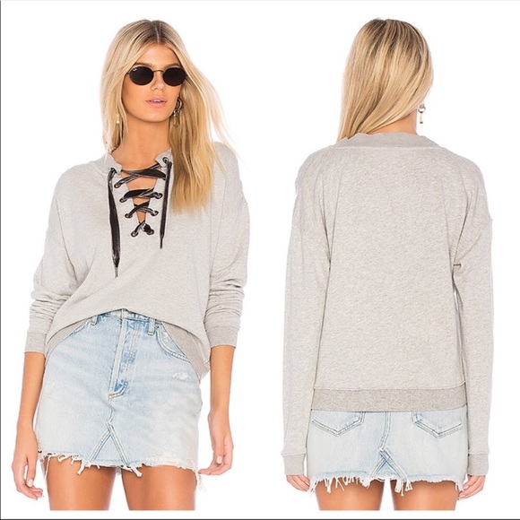 Rails Sweaters - RAILS Ryan Lace up sweater sweatshirt pull over heather grey velvet ties Sz Sm